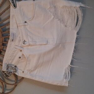 ZARA White denim Mini  skirt frayed edge Size Med